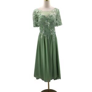 FORMAL 16 2X plus green chiffon lace sequin mother of bride midi dress NEW B35